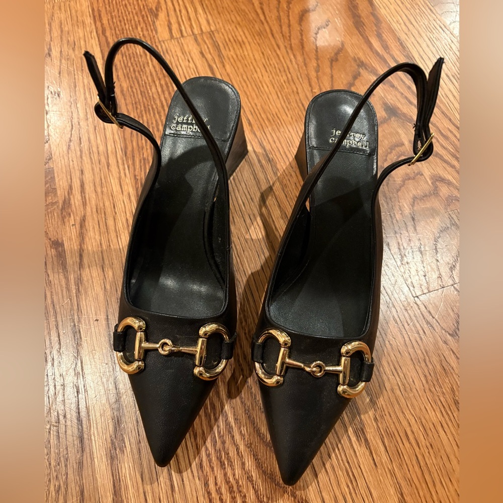 Jeffrey Campbell Black Heels with Gold Buckle